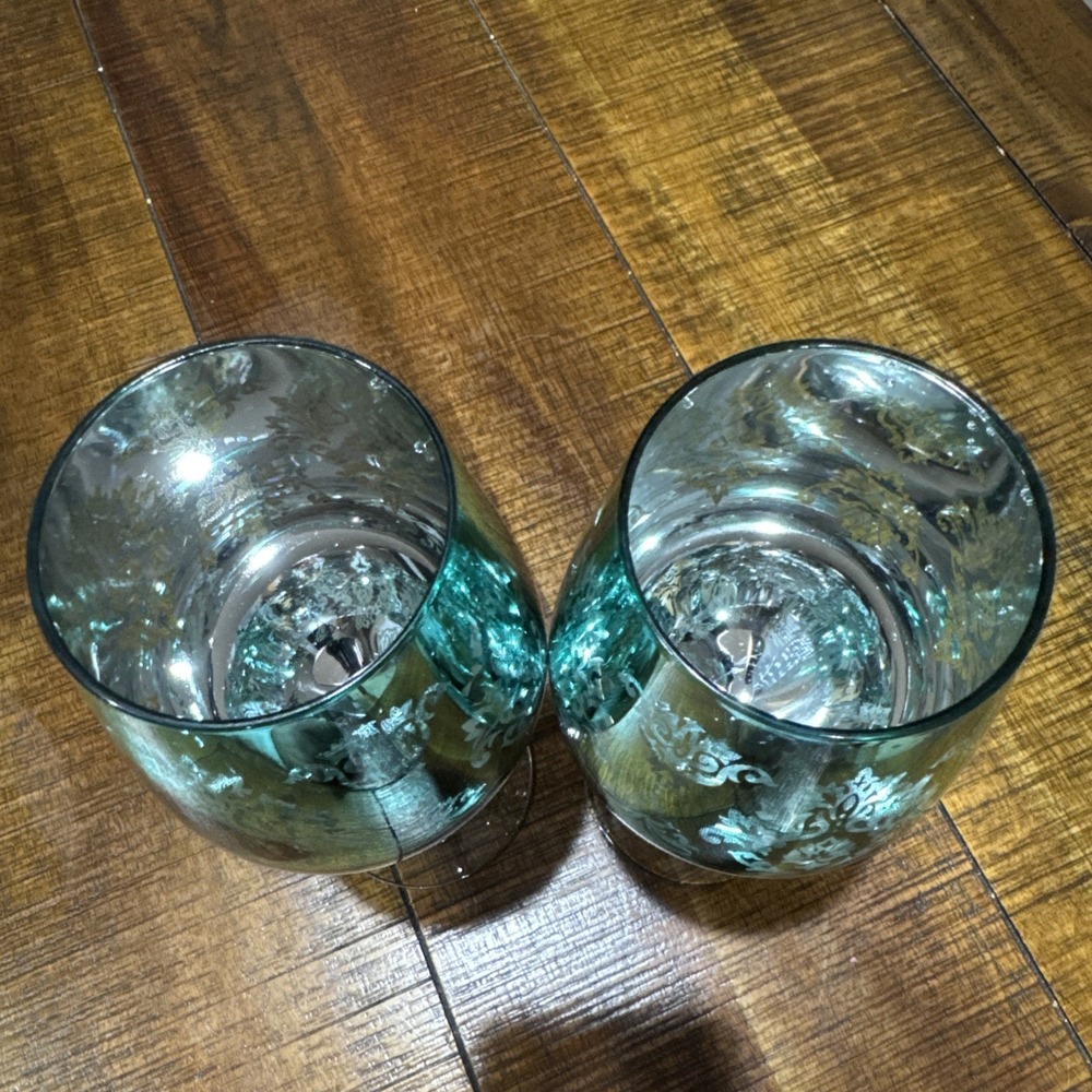Artland Brocade Blue/Platinum 10" Goblets Scroll Design Set‎ of 2 - Picture 2 of 4